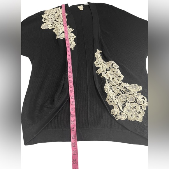 Chico’s Lace Crochet Detailed 3/4 Sleeves Knitted Open Front Cardigan Size L - Picture 8 of 13
